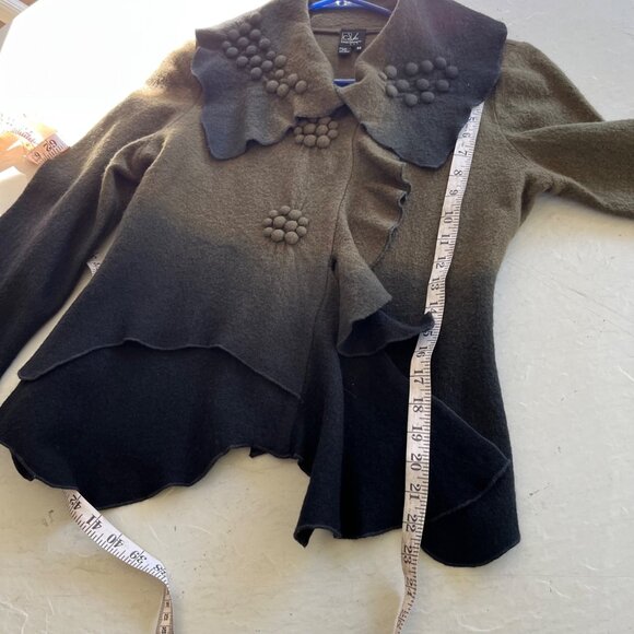 Vintage y2k CoVelo Green Fairy Cottagecore Art To Wear Boiled Wool Jacket Size M - Picture 6 of 9